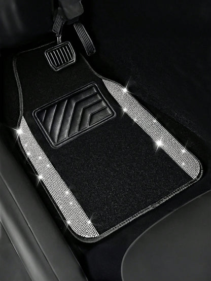 4PCS/2PCS Bling Diamond Car Floor Mats – Sparkling Crystal Rhinestone Design With Glitter Finish| Anti-Slip PVC Heel Pad, Waterproof & All-Weather Protection| Universal Fit For Front & Rear Rows, Co