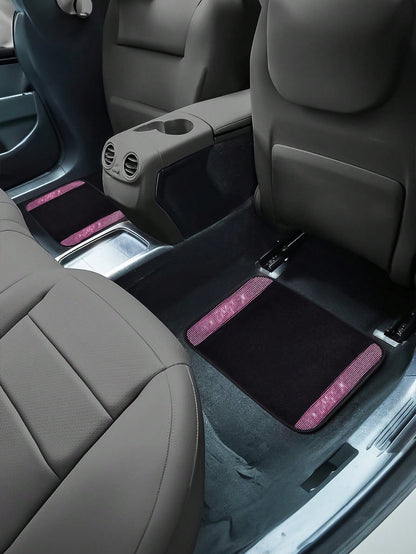 4PCS/2PCS Bling Diamond Car Floor Mats – Sparkling Crystal Rhinestone Design With Glitter Finish| Anti-Slip PVC Heel Pad, Waterproof & All-Weather Protection| Universal Fit For Front & Rear Rows, Co