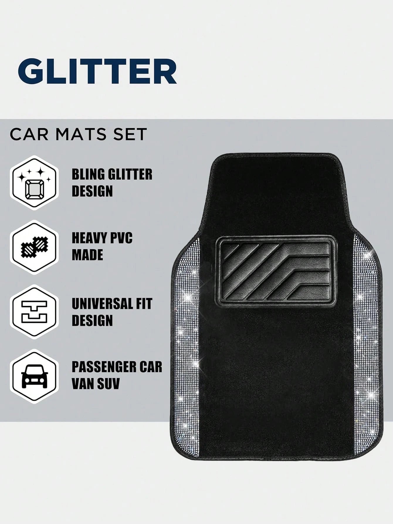 4PCS/2PCS Bling Diamond Car Floor Mats – Sparkling Crystal Rhinestone Design With Glitter Finish| Anti-Slip PVC Heel Pad, Waterproof & All-Weather Protection| Universal Fit For Front & Rear Rows, Co