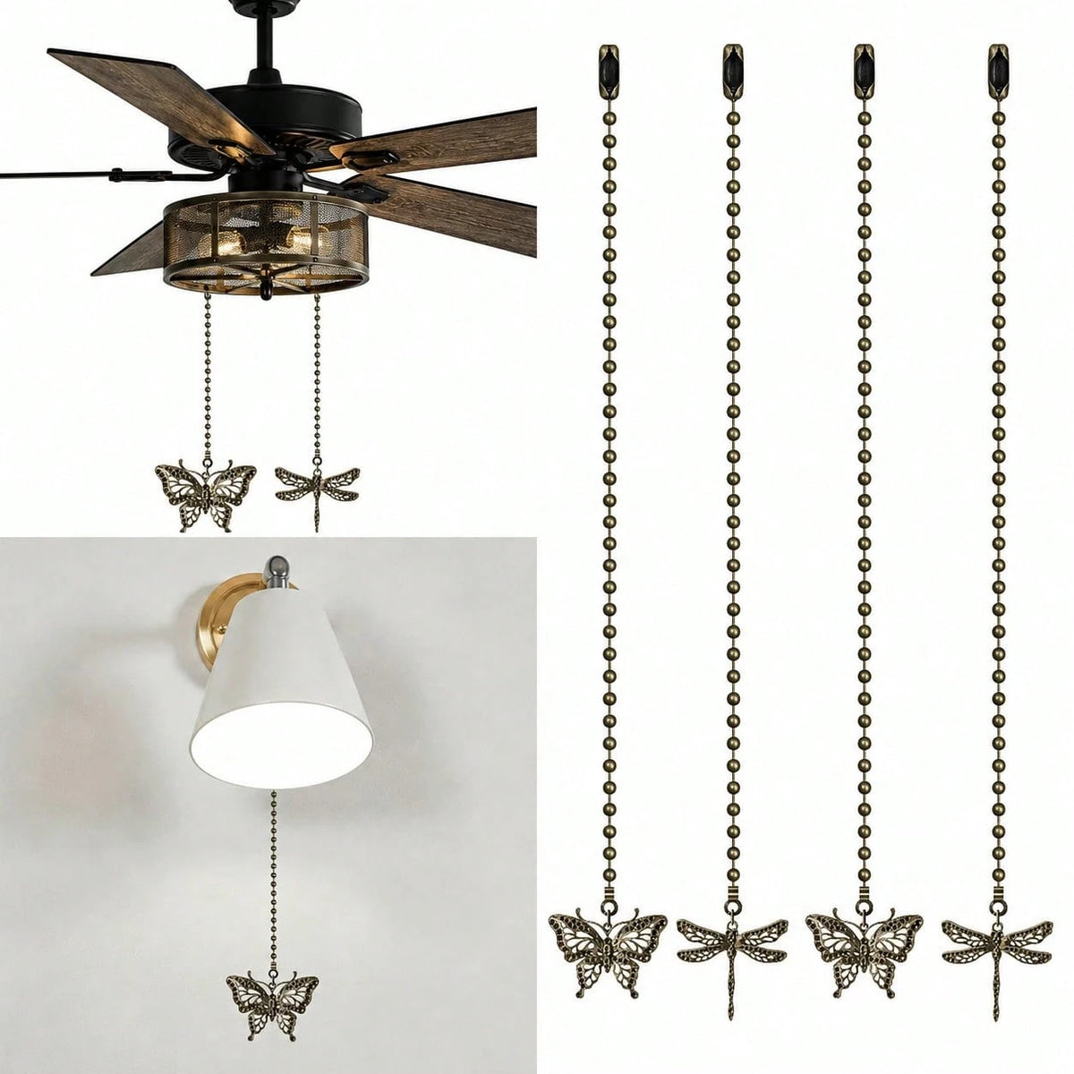 4pcs/2pcs Butterfly Dragonfly Ceiling Fan Pull Chain Decorative Totem Bohemian Style Pull Chain Pendant Extension 14 Inch Lighting Ceiling Fan Beads Ball Shaped Pull Chain Extension Decorative Ornamen