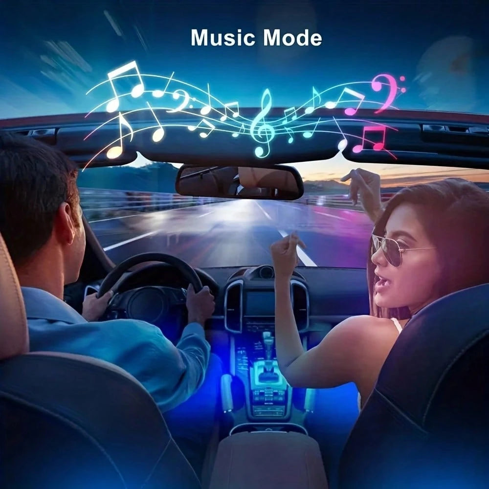 4pcs 48-LED Car Interior Lights Strips With Sound-Activated & Remote Control, Multicolor Music Car Decor Accessories, Waterproof Underdash Lighting Kit With Car Charger, 12V