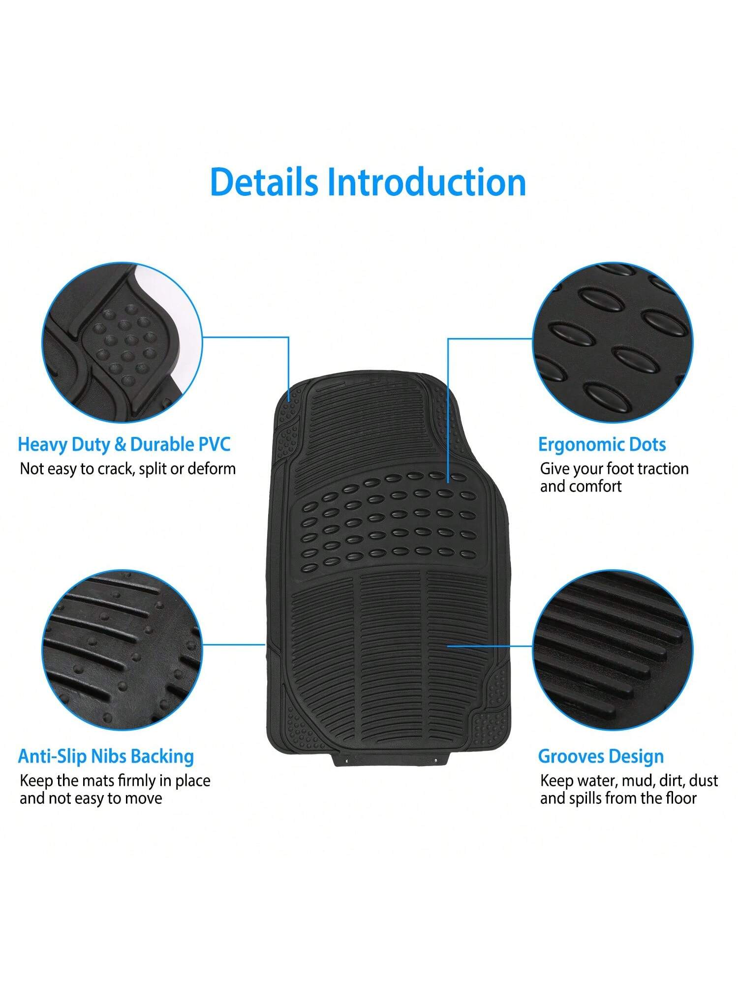 4Pcs Automotive Floor Mats Front And Rear PVC Rubber Floor Mats Heavy Duty Drive Vehicle Car Mats With Trimmable Design Fit Most Cars SUVs Trucks