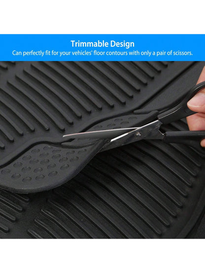 4Pcs Automotive Floor Mats Front And Rear PVC Rubber Floor Mats Heavy Duty Drive Vehicle Car Mats With Trimmable Design Fit Most Cars SUVs Trucks