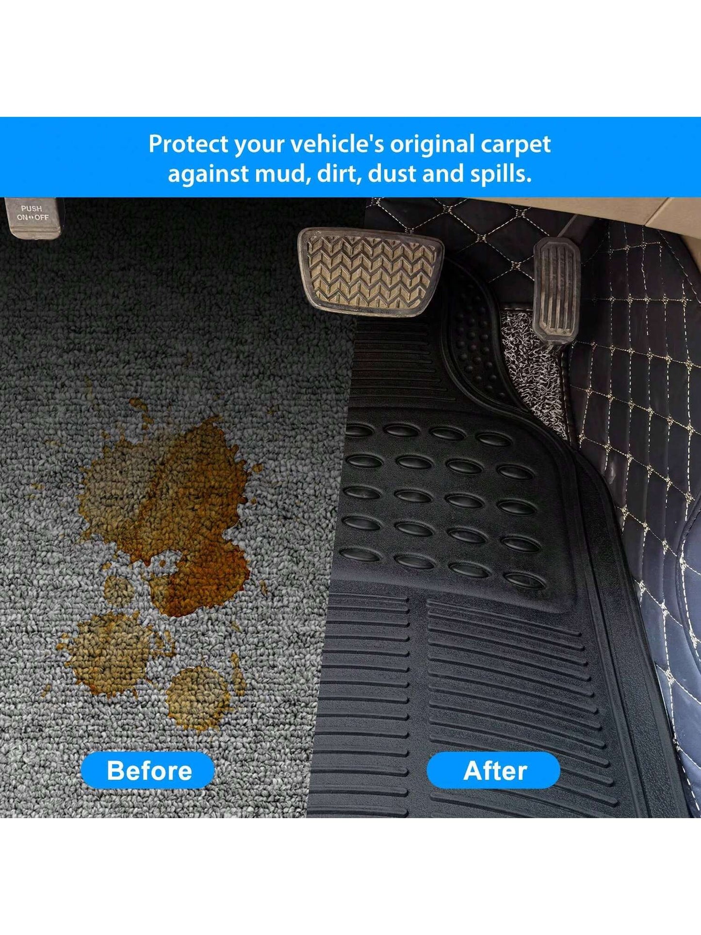 4Pcs Automotive Floor Mats Front And Rear PVC Rubber Floor Mats Heavy Duty Drive Vehicle Car Mats With Trimmable Design Fit Most Cars SUVs Trucks