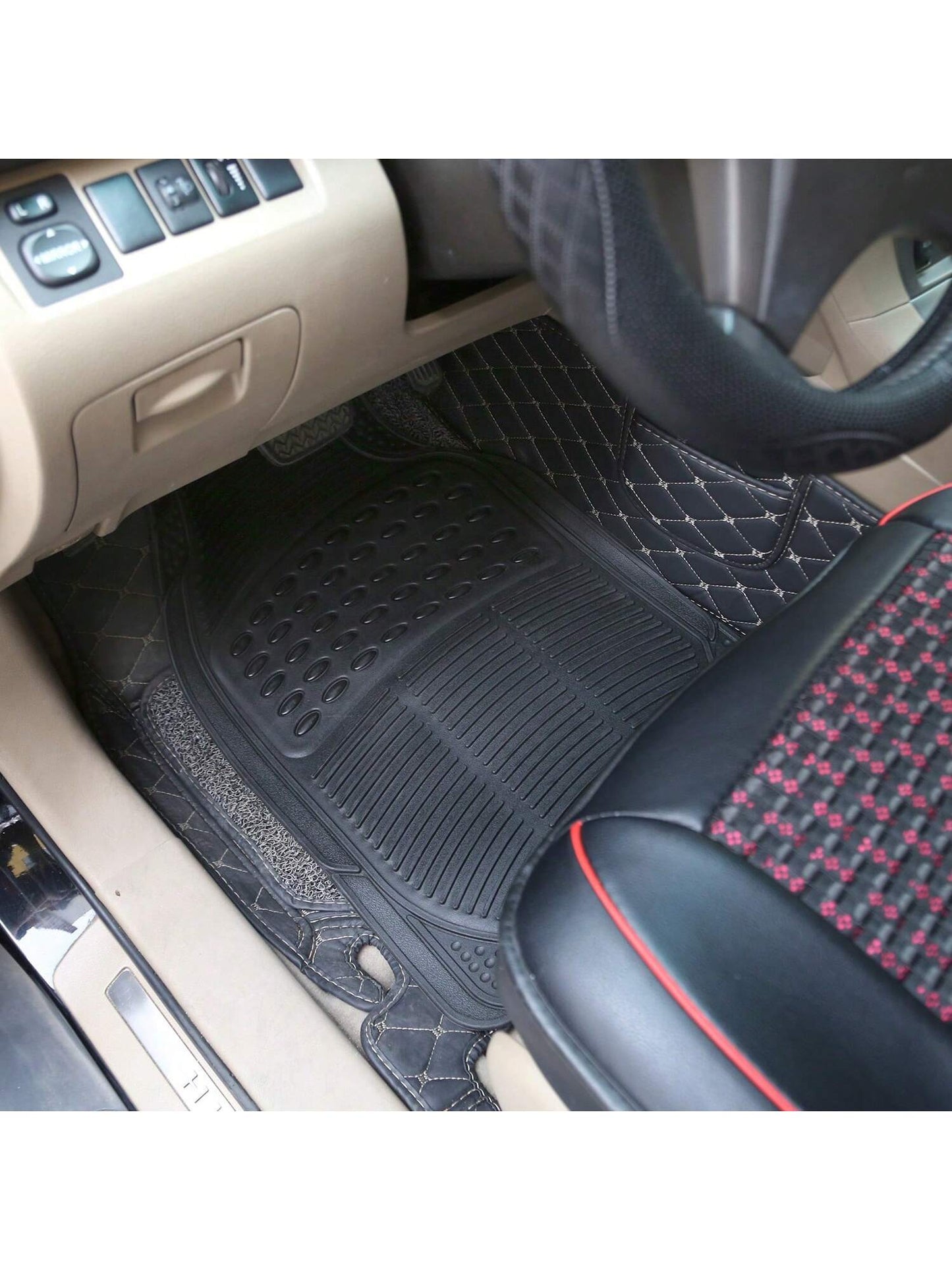 4Pcs Automotive Floor Mats Front And Rear PVC Rubber Floor Mats Heavy Duty Drive Vehicle Car Mats With Trimmable Design Fit Most Cars SUVs Trucks