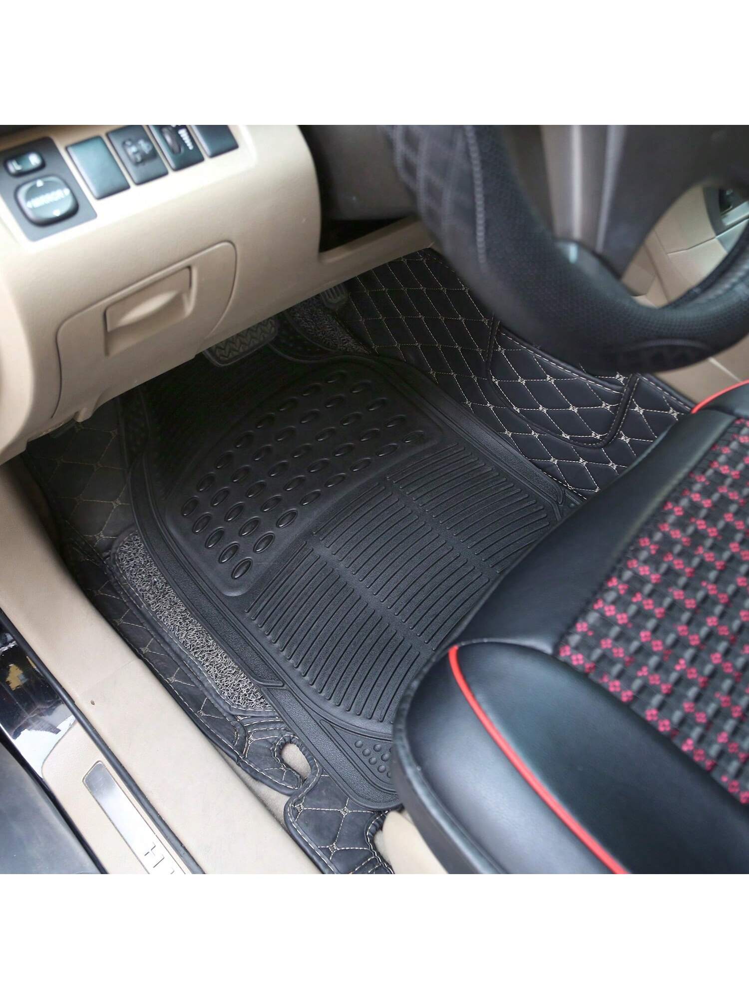 4Pcs Automotive Floor Mats Front And Rear PVC Rubber Floor Mats Heavy Duty Drive Vehicle Car Mats With Trimmable Design Fit Most Cars SUVs Trucks