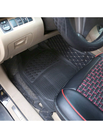 4Pcs Automotive Floor Mats Front And Rear PVC Rubber Floor Mats Heavy Duty Drive Vehicle Car Mats With Trimmable Design Fit Most Cars SUVs Trucks
