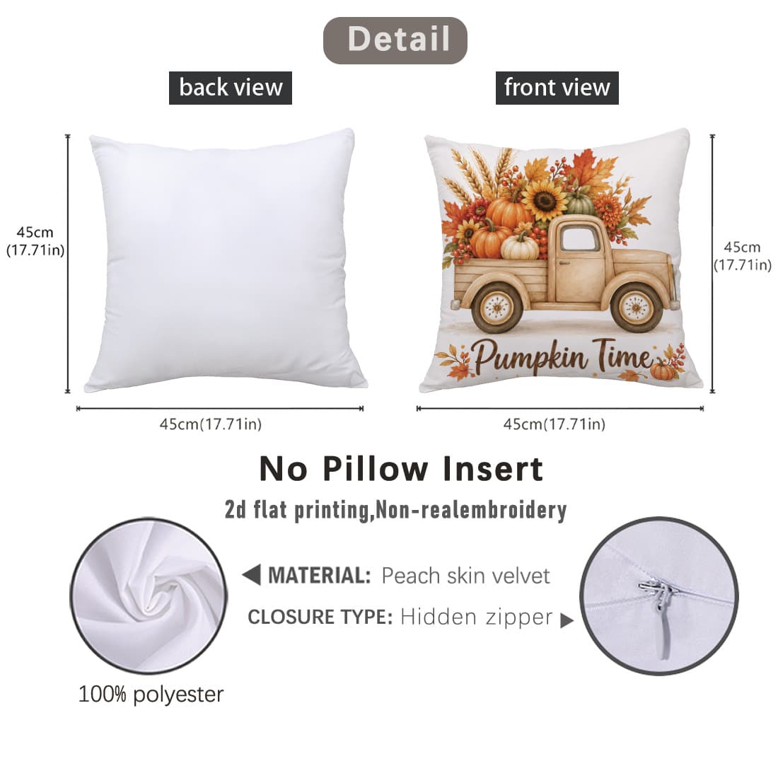 4pcs Autumn Harvest Pumpkin Maple Leaf Plant Fruit Pattern Cushion Covers, Single-Sided Printed Skin-Friendly Peach Skin Velvet Material, 45*45/50*50CM Pillow Covers Suitable For Room Decoration, Indo