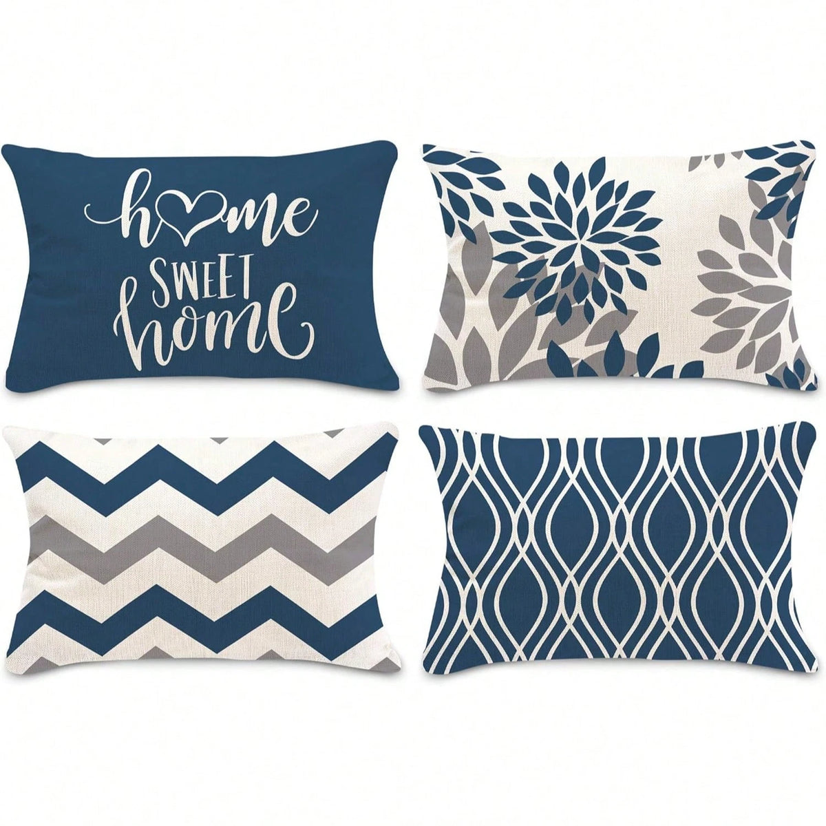 4pcs Blue Geometric Pattern Throw Pillow Covers- Sofa Decorative Cushion Covers, Outdoor Home Decor Pillow Shams, Single-Sided No Insert, Floral Holiday Decorative Pillow Cases (16"X16" 18"X18" 20"X2