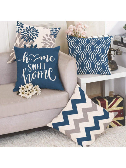 4pcs Blue Geometric Pattern Throw Pillow Covers- Sofa Decorative Cushion Covers, Outdoor Home Decor Pillow Shams, Single-Sided No Insert, Floral Holiday Decorative Pillow Cases (16"X16" 18"X18" 20"X2