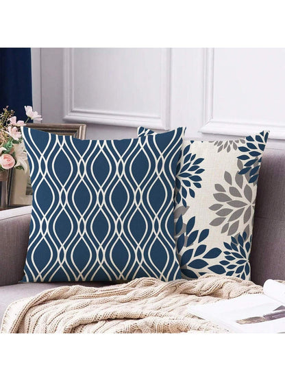 4pcs Blue Geometric Pattern Throw Pillow Covers- Sofa Decorative Cushion Covers, Outdoor Home Decor Pillow Shams, Single-Sided No Insert, Floral Holiday Decorative Pillow Cases (16"X16" 18"X18" 20"X2