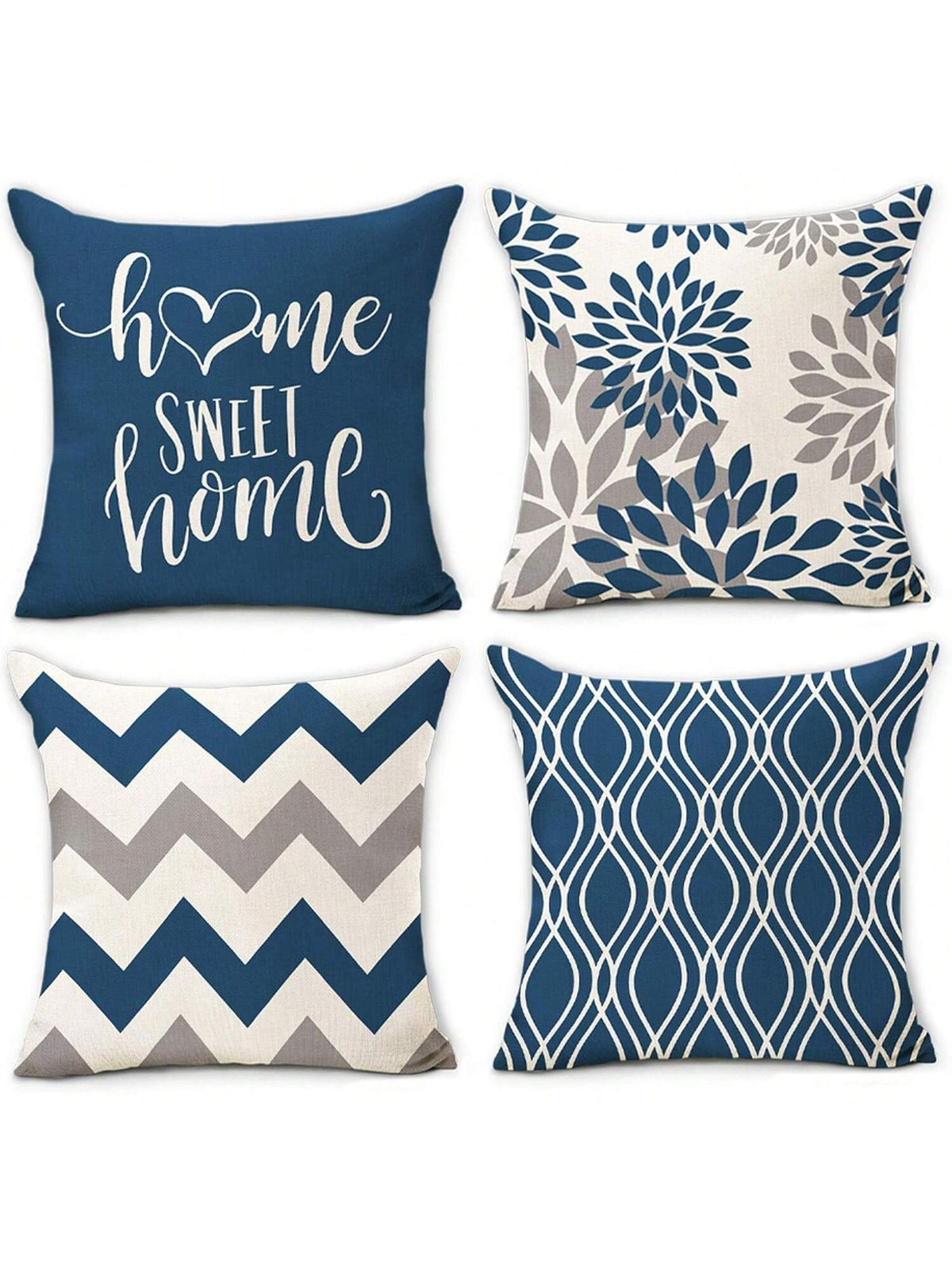 4pcs Blue Geometric Pattern Throw Pillow Covers- Sofa Decorative Cushion Covers, Outdoor Home Decor Pillow Shams, Single-Sided No Insert, Floral Holiday Decorative Pillow Cases (16"X16" 18"X18" 20"X2