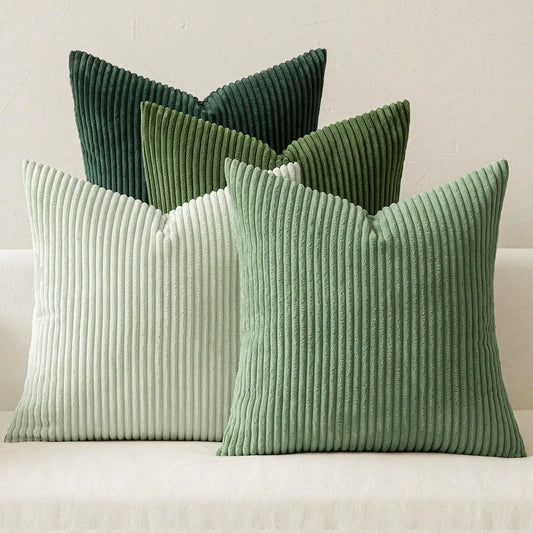 4pcs Bohemian Countryside Style Cushion Covers, Gray-Green Modern Nordic Soft Corduroy Throw Pillow Covers, Spring Home Decor For Sofa, Bed, Living Room (4-Piece Set)