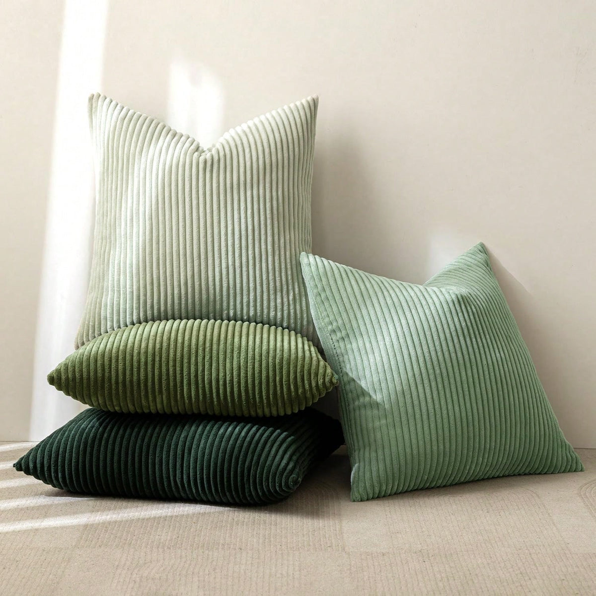 4pcs Bohemian Countryside Style Cushion Covers, Gray-Green Modern Nordic Soft Corduroy Throw Pillow Covers, Spring Home Decor For Sofa, Bed, Living Room (4-Piece Set)