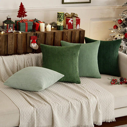 4pcs Bohemian Countryside Style Cushion Covers, Gray-Green Modern Nordic Soft Corduroy Throw Pillow Covers, Spring Home Decor For Sofa, Bed, Living Room (4-Piece Set)