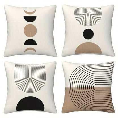 4PCS Bohemian Minimalist Abstract Pattern Throw Pillow Covers- 17.7*17.7Inch 2D Flat Cushion Cover, Zipper Closure, Machine Washable, Suitable For Living Room, Bedroom, Sofa, Patio, Outdoor Decor(No