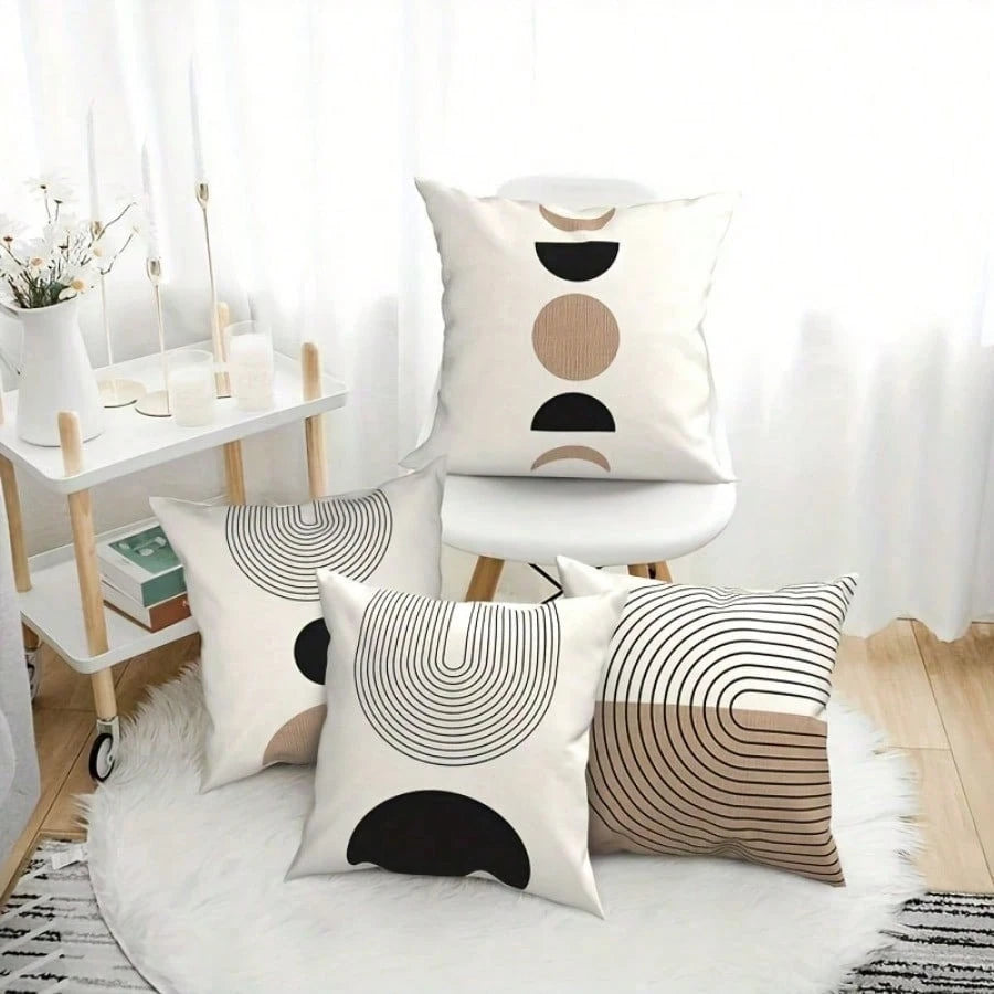 4PCS Bohemian Minimalist Abstract Pattern Throw Pillow Covers- 17.7*17.7Inch 2D Flat Cushion Cover, Zipper Closure, Machine Washable, Suitable For Living Room, Bedroom, Sofa, Patio, Outdoor Decor(No