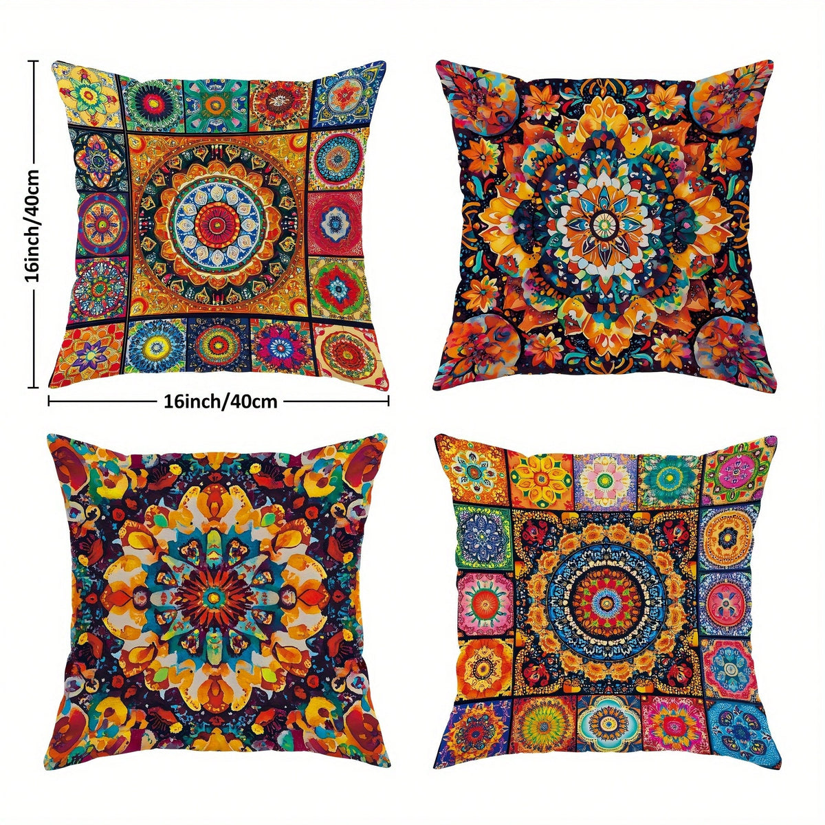 4pcs Bohemian Peach Velvet Pillow Covers, Modern Pattern In Yellow And Orange, Soft Decorative Pillowcase, Single-Sided Printing, Polyester, Machine Washable, Zipper Closure, Suitable For Living Room