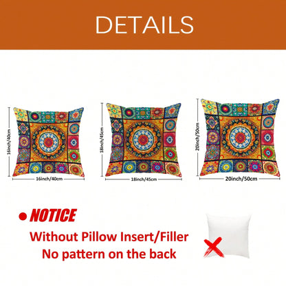 4pcs Bohemian Peach Velvet Pillow Covers, Modern Pattern In Yellow And Orange, Soft Decorative Pillowcase, Single-Sided Printing, Polyester, Machine Washable, Zipper Closure, Suitable For Living Room