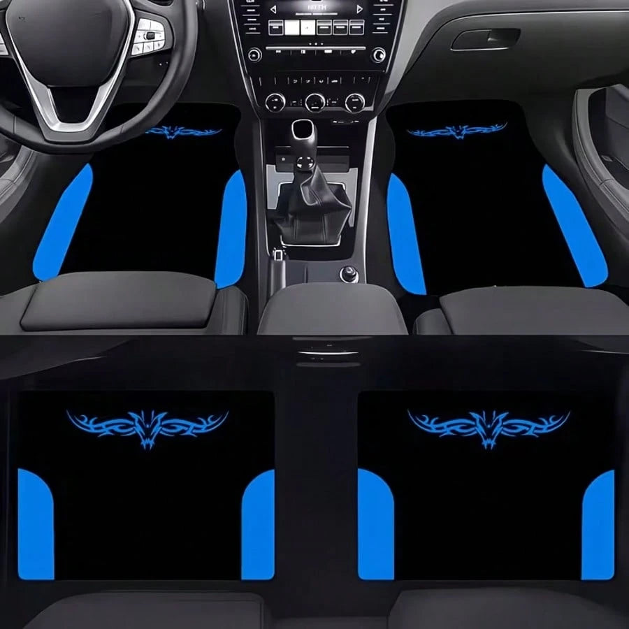 4pcs Car Floor Mats- Black & Blue Design, High Quality Material, Fashionable & Durable, Universal Fit For Most Vehicles, Easy To Clean, Car Interior Decor Mat, Automotive Carpet, Holiday Gift