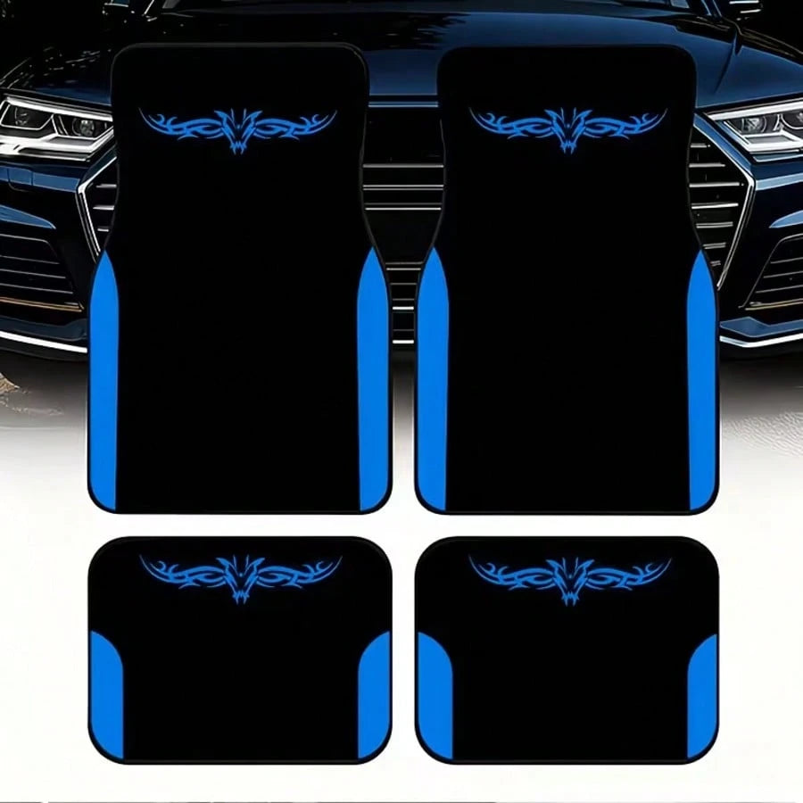 4pcs Car Floor Mats- Black & Blue Design, High Quality Material, Fashionable & Durable, Universal Fit For Most Vehicles, Easy To Clean, Car Interior Decor Mat, Automotive Carpet, Holiday Gift