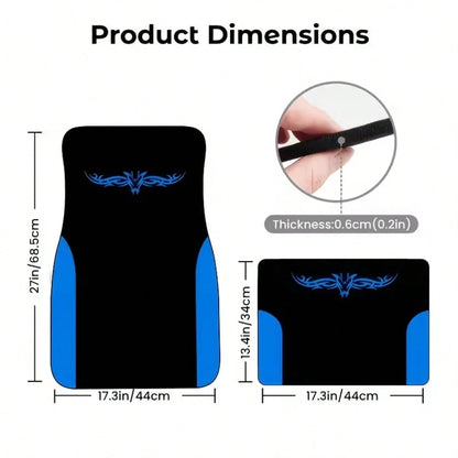 4pcs Car Floor Mats- Black & Blue Design, High Quality Material, Fashionable & Durable, Universal Fit For Most Vehicles, Easy To Clean, Car Interior Decor Mat, Automotive Carpet, Holiday Gift