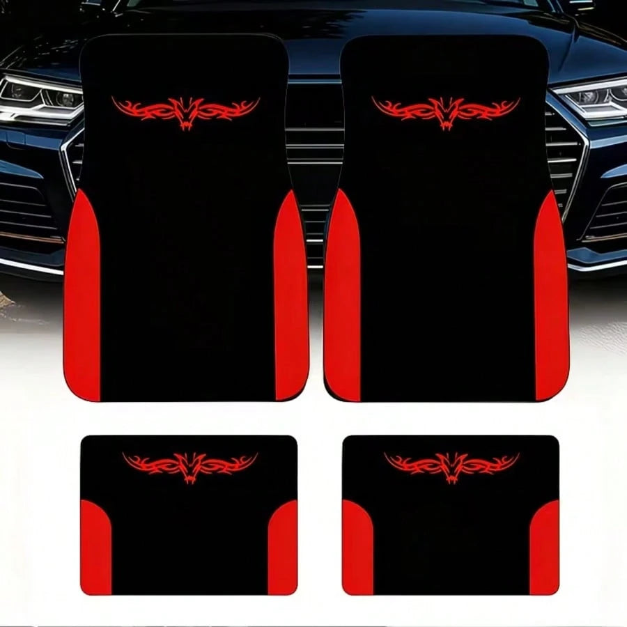4pcs Car Floor Mats- Black & Blue Design, High Quality Material, Fashionable & Durable, Universal Fit For Most Vehicles, Easy To Clean, Car Interior Decor Mat, Automotive Carpet, Holiday Gift