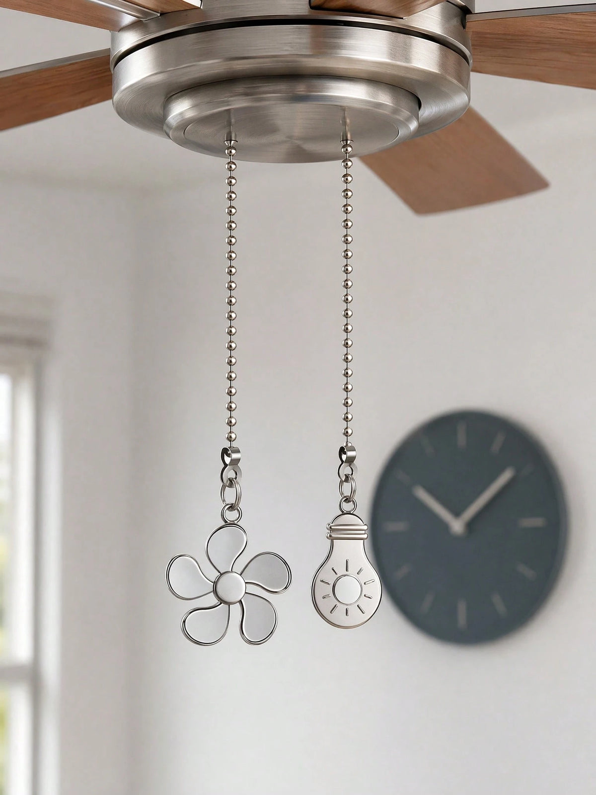 4pcs Ceiling Fan Light Pull Chain Set, Ceiling Fan Bulb And Blade Pattern Pull Chain Extender, 12 Inch Pull Chain Extender With Ball Chain Connector, Chain Can Be Trimmed
