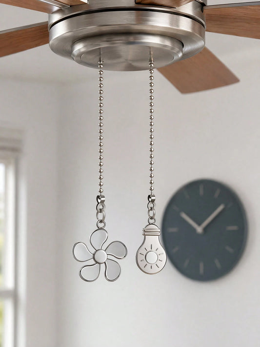4pcs Ceiling Fan Light Pull Chain Set, Ceiling Fan Bulb And Blade Pattern Pull Chain Extender, 12 Inch Pull Chain Extender With Ball Chain Connector, Chain Can Be Trimmed