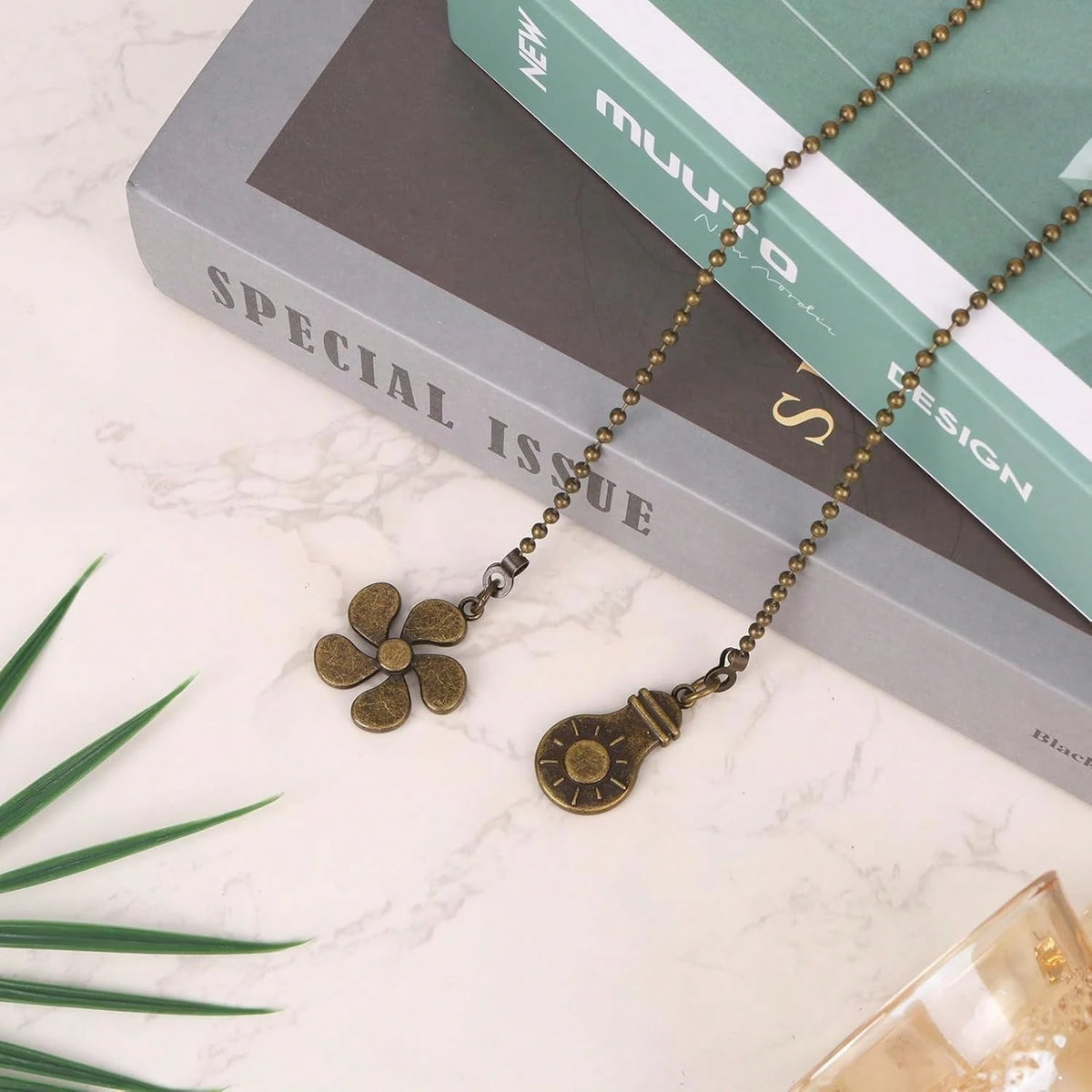 4pcs Ceiling Fan Light Pull Chain Set, Ceiling Fan Bulb And Blade Pattern Pull Chain Extender, 12 Inch Pull Chain Extender With Ball Chain Connector, Chain Can Be Trimmed