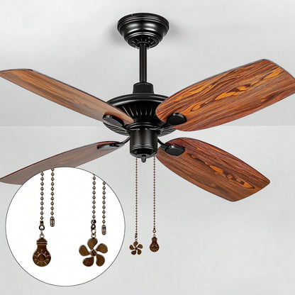 4pcs Ceiling Fan Light Pull Chain Set, Ceiling Fan Bulb And Blade Pattern Pull Chain Extender, 12 Inch Pull Chain Extender With Ball Chain Connector, Chain Can Be Trimmed