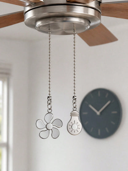4pcs Ceiling Fan Light Pull Chain Set, Ceiling Fan Bulb And Blade Pattern Pull Chain Extender, 12 Inch Pull Chain Extender With Ball Chain Connector, Chain Can Be Trimmed