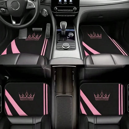 4pcs Crown Element Colorful Minimalist Print Car Floor Mats Set, Universal Car Floor Mats, Car Interior Floor Mats- Full Coverage Front And Rear Car Interior Accessories, Crystal Velvet Vehicle Floor