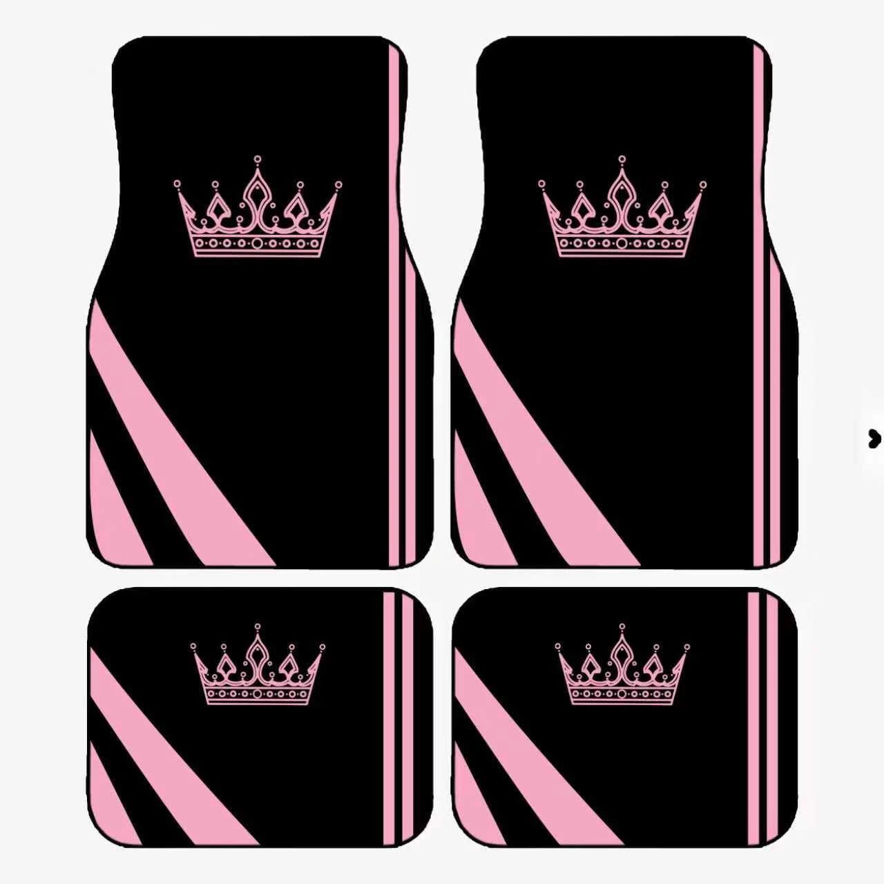 4pcs Crown Element Colorful Minimalist Print Car Floor Mats Set, Universal Car Floor Mats, Car Interior Floor Mats- Full Coverage Front And Rear Car Interior Accessories, Crystal Velvet Vehicle Floor