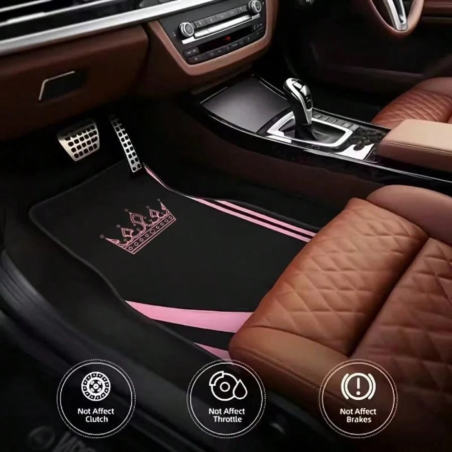 4pcs Crown Element Colorful Minimalist Print Car Floor Mats Set, Universal Car Floor Mats, Car Interior Floor Mats- Full Coverage Front And Rear Car Interior Accessories, Crystal Velvet Vehicle Floor