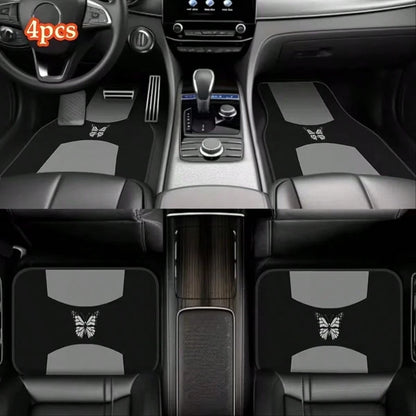 4pcs Grey & Black Butterfly Pattern Car Floor Mats- Suitable For Sedan, Truck And SUV- Perfect Gift For Men And Women