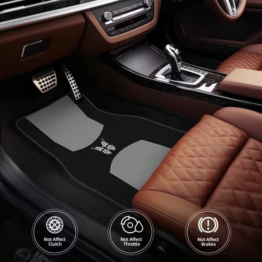 4pcs Grey & Black Butterfly Pattern Car Floor Mats- Suitable For Sedan, Truck And SUV- Perfect Gift For Men And Women
