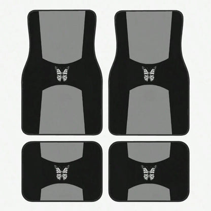 4pcs Grey & Black Butterfly Pattern Car Floor Mats- Suitable For Sedan, Truck And SUV- Perfect Gift For Men And Women