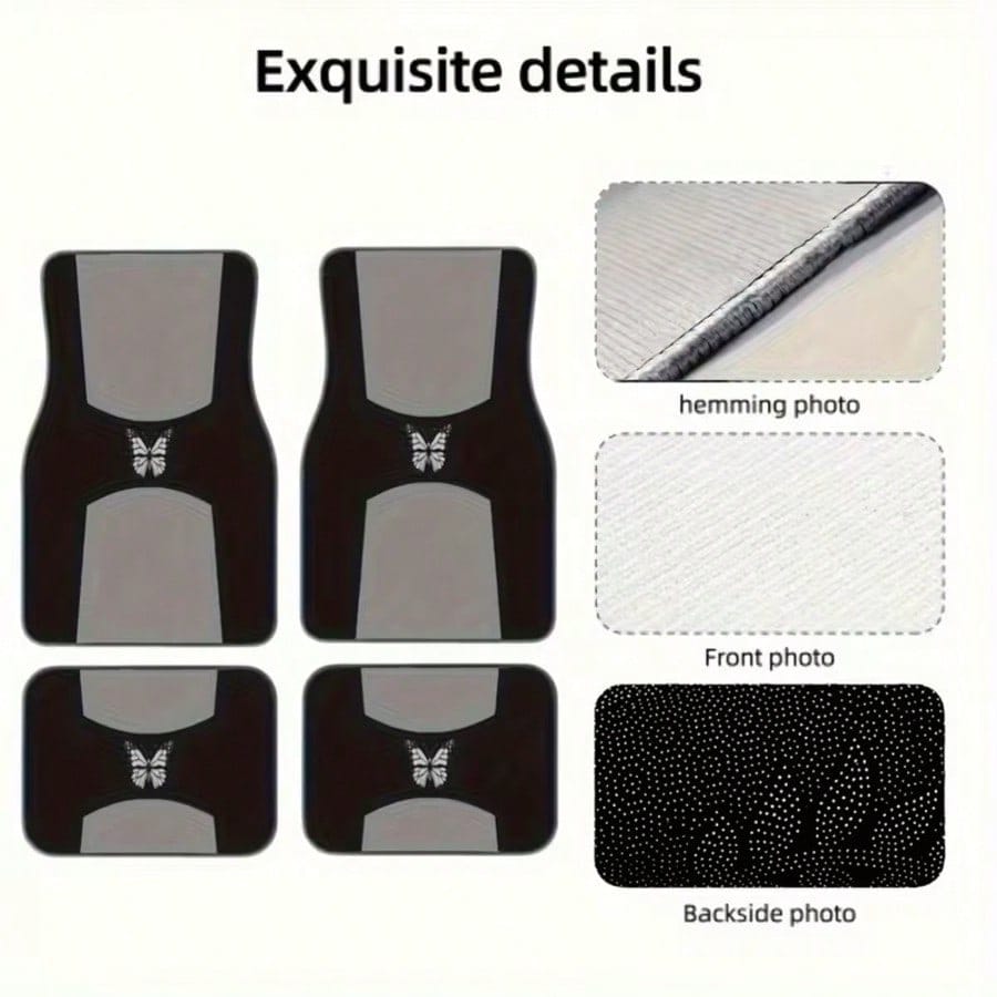4pcs Grey & Black Butterfly Pattern Car Floor Mats- Suitable For Sedan, Truck And SUV- Perfect Gift For Men And Women