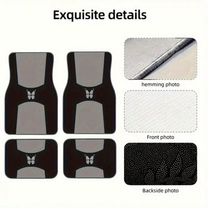 4pcs Grey & Black Butterfly Pattern Car Floor Mats- Suitable For Sedan, Truck And SUV- Perfect Gift For Men And Women