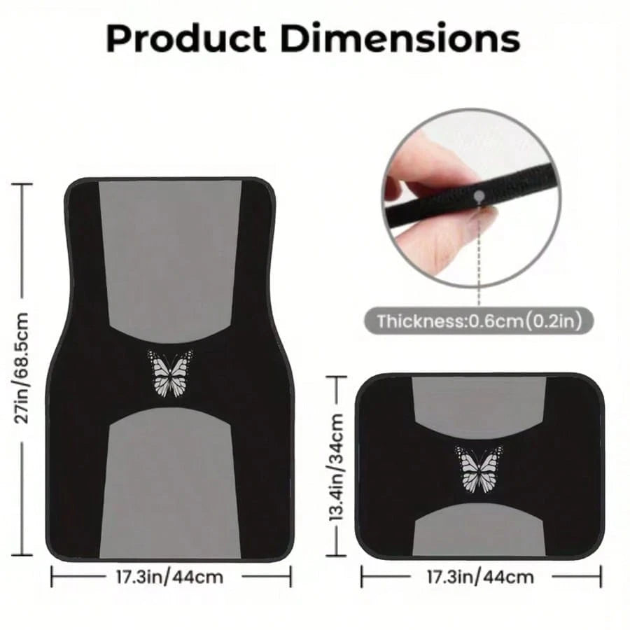 4pcs Grey & Black Butterfly Pattern Car Floor Mats- Suitable For Sedan, Truck And SUV- Perfect Gift For Men And Women