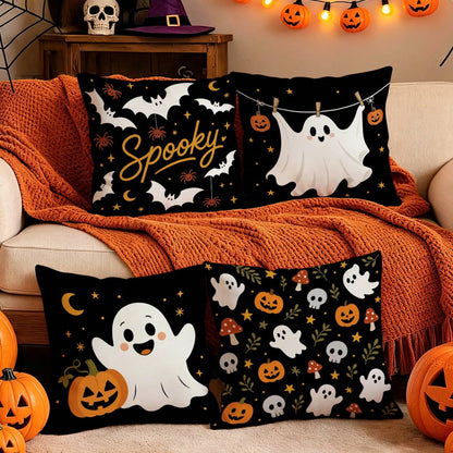 4pcs Halloween Ghost Pattern Pillow Covers Without Inserts, Single-Sided Printed Pillow Covers, Suitable For Living Room Bedroom Home Decor, All-Season Pillow Covers
