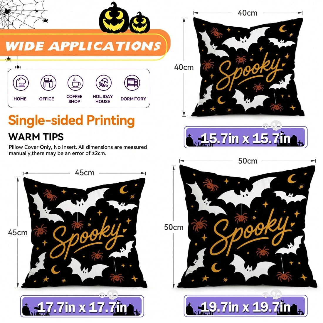 4pcs Halloween Ghost Pattern Pillow Covers Without Inserts, Single-Sided Printed Pillow Covers, Suitable For Living Room Bedroom Home Decor, All-Season Pillow Covers