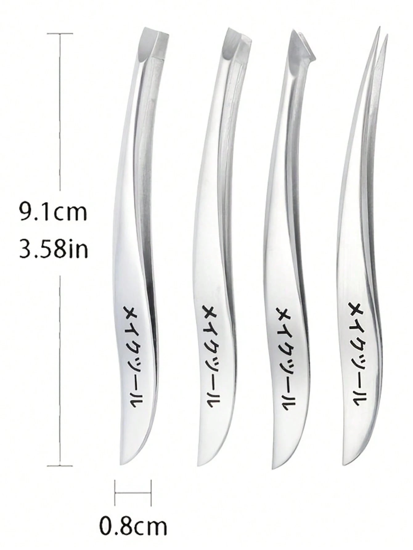 4pcs Japanese Style Stainless Steel Precision Tweezers Set, Odorless, Suitable For Eyebrow, Eyelash And Ingrown Hair Removal