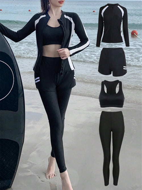 4pcs Long Sleeve And Pants Beach Diving Suit Set Spring Sports Vacation Summer