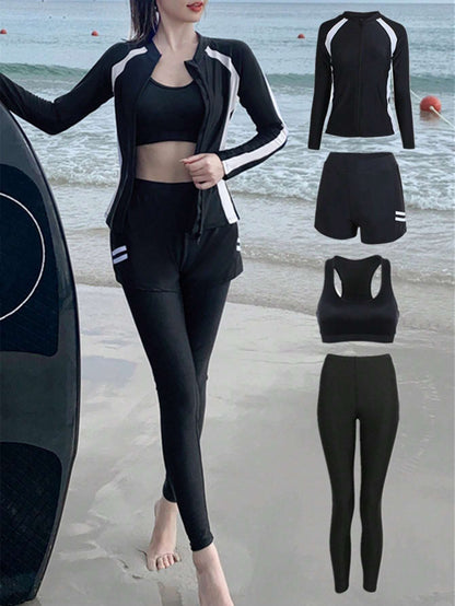 4pcs Long Sleeve And Pants Beach Diving Suit Set Spring Sports Vacation Summer