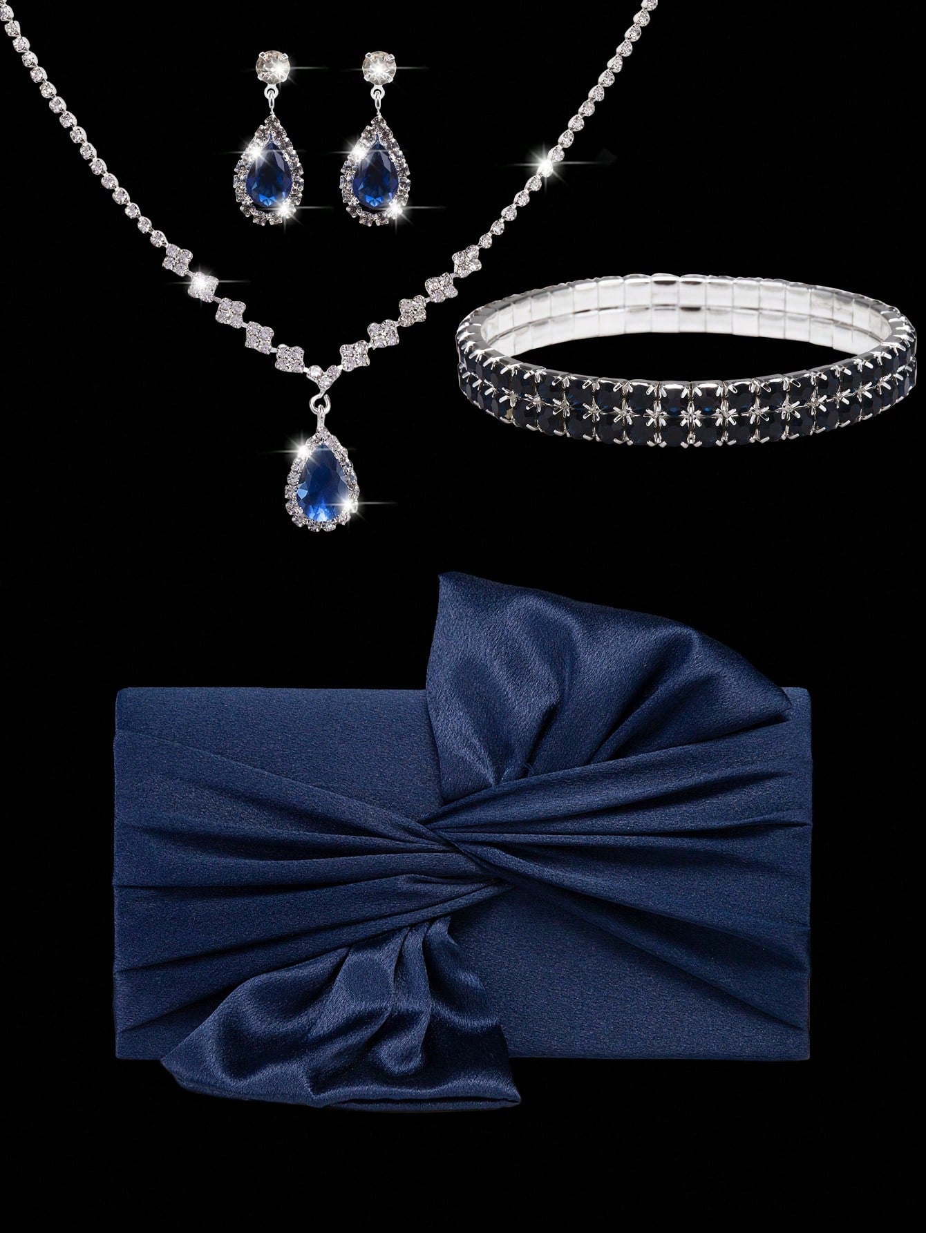 4pcs Luxury Rhinestone Jewelry Set: Sparkling Pendant Necklace, Earrings, Bracelet, Paired With Fashionable Satin Butterfly Clutch Bag, Ideal For Formal Occasions Like Galas, Weddings, Birthdays
