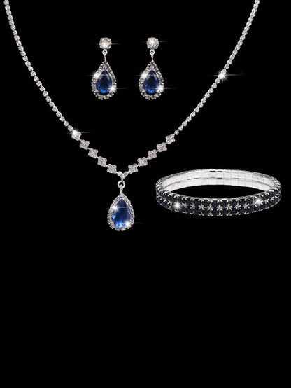 4pcs Luxury Rhinestone Jewelry Set: Sparkling Pendant Necklace, Earrings, Bracelet, Paired With Fashionable Satin Butterfly Clutch Bag, Ideal For Formal Occasions Like Galas, Weddings, Birthdays