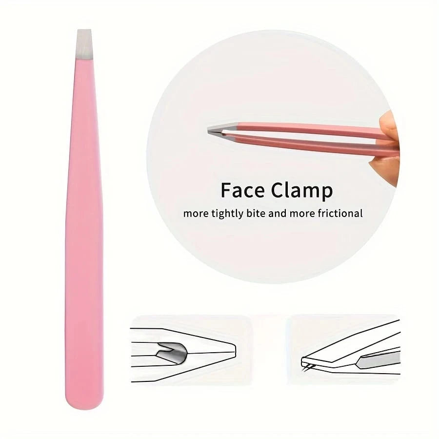 4pcs/Set, 4 Eyebrow Tweezers With Pink Leather Case, Beauty Tools For Eyebrows, Eyelashes, Facial Hair, Also Can Be Used For Nail Stickers, Portable Tweezer Set, Convenient For Storage And Suitable Fo