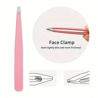 4pcs/Set, 4 Eyebrow Tweezers With Pink Leather Case, Beauty Tools For Eyebrows, Eyelashes, Facial Hair, Also Can Be Used For Nail Stickers, Portable Tweezer Set, Convenient For Storage And Suitable Fo